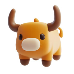 3D Yellow Bull Figurine with Brown Horns