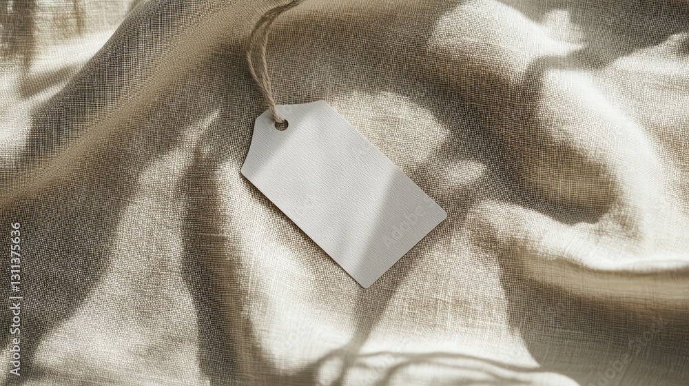 Poster clean label: a minimalist aesthetic features a blank label on a linen backdrop, highlighting texture