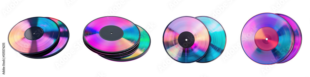 Poster vibrant holographic discs in a range of colors and patterns showcasing the diverse formats of digita