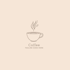 Vector logo coffee shop, coffee cup icon, minimalist coffee logo, steaming coffee cup vector, modern coffee shop branding