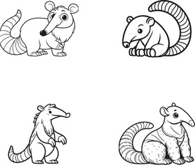 Charming Cartoon Anteater Silhouette Set - Adorable Wildlife Vector Collection