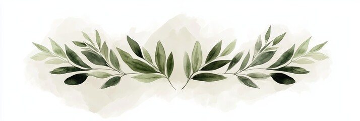 Fototapeta premium Watercolor Greenery Sprig, Elegant Foliage Design, Light Green And Beige Botanical Illustration