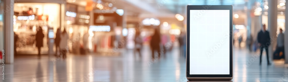 Poster digital display in a shopping mall: an illuminated digital display stands prominently in a bustling 