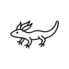 Fototapeta premium Axolotl icon with playful expression, swimming in a simple design, black outline, modern design