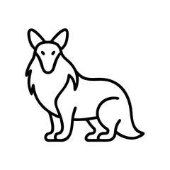 Dog collie icon sitting, showcasing loyalty and playfulness, black outline, modern design