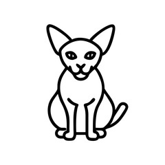 Sitting cat icon with relaxed expression, black outline, modern design