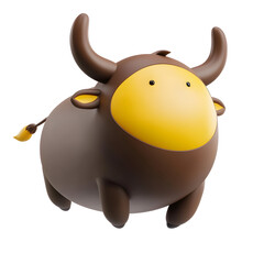 Cartoon Brown Bull with Yellow Face