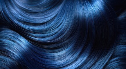 Dyed blue hair texture background. Close-up female long bright blue hair.