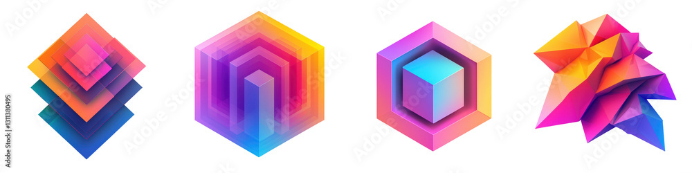 Poster vibrant and layered abstract background with dimensional geometric polygon shapes in a creative and 