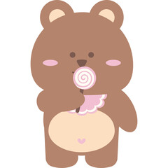 Cute Kawaii Baby Bear Eating Lollipop – Adorable Pastel Candy Illustration