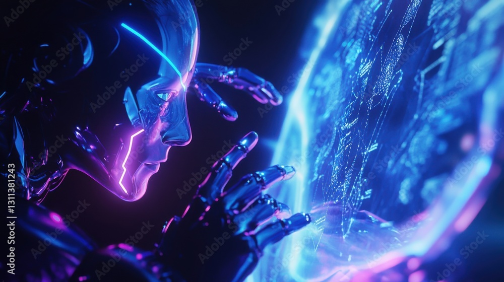 Poster ai robot interacting with holographic data