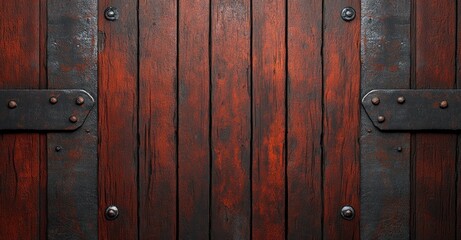 Fototapeta premium Rustic aged wooden planks with dark metal bands