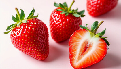 Fresh Strawberries on a Pink Background