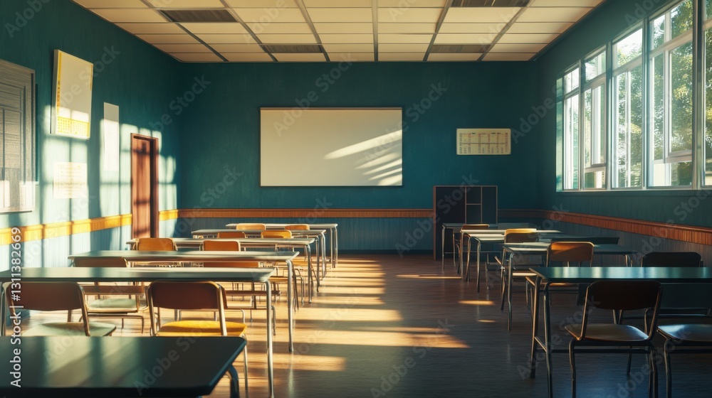 Poster empty classroom sunlit