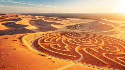 Naklejka premium A mesmerizing maze formed by the natural undulations of sand dunes in a vast desert. 