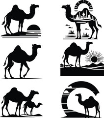 Camel Silhouette Vector | Desert Animal Illustration | Arabian Nomad Travel Logo | Black and White Camel Clipart