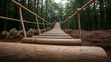 Challenging Rope Bridge Course for Team Building and Tactical Training in Forest Environment