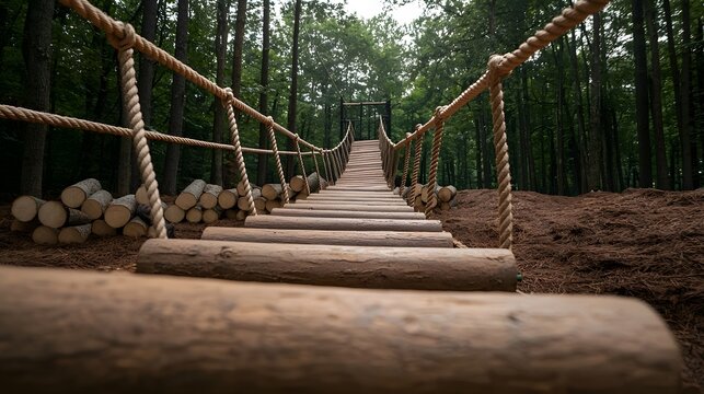 Challenging Rope Bridge Course for Team Building and Tactical Training in Forest Environment