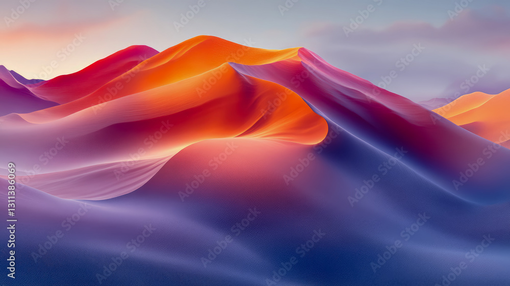 Poster abstract sandscape: harmonious gradient of desert dune formations at sunset