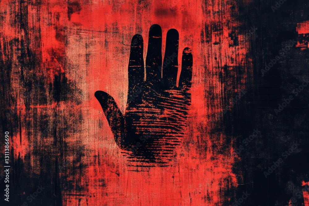Poster abstract art representation of a handprint on red and black background
