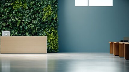 Modern reception area featuring lush greenery and minimalistic d