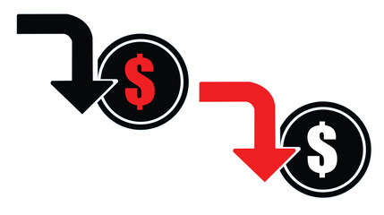 Dollar Down icon Reduce Expenses and low icon concept 