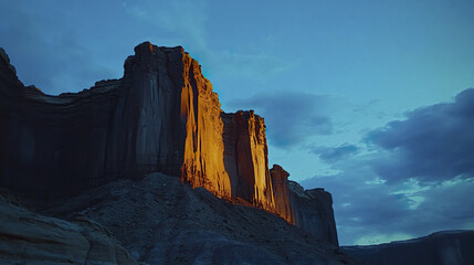 Naklejka premium Majestic rock formations illuminated by last light of sunset