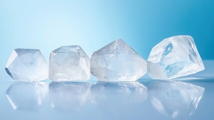 Obraz premium A collection of crystal-clear quartz stones, reflecting soft ambient light. Th