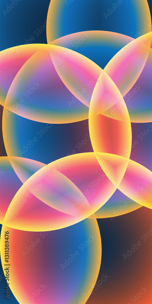 Poster abstract background, header or banner design with large red, orange, yellow and blue overlaying glob