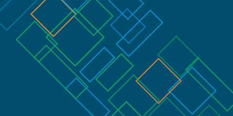 Simple Overlapping Rectangular Frames of Various Sizes, Colored in Green, Brown and Blue - Geometric Shapes Pattern, Texture on Wide Scale Background - Design Template in Editable Vector