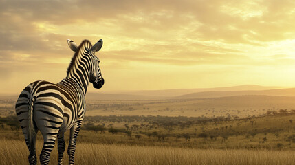Obraz premium Zebra gazing over vast South African savanna at sunset