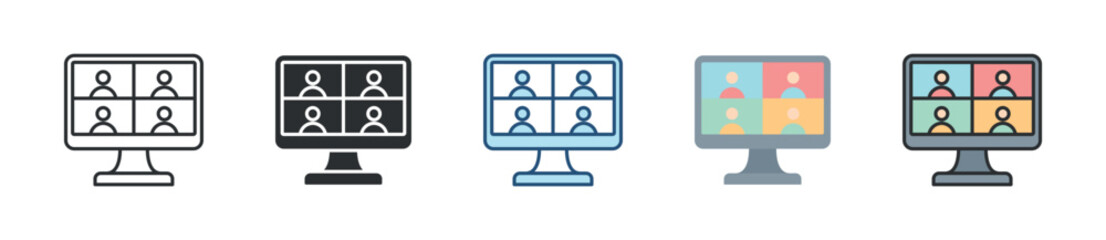 Online Meeting Icon Set Multiple Style Collection