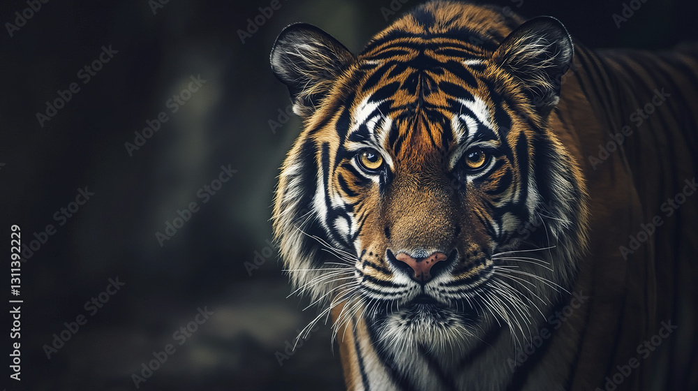 Poster mesmerizing tiger portrait with sharp amber eyes captivates viewer