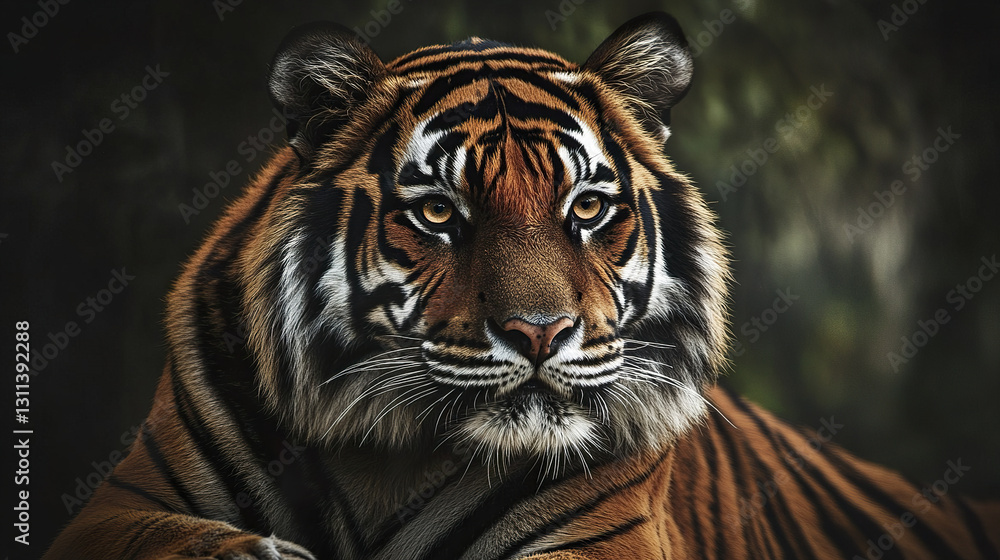Canvas Prints majestic tiger with sharp amber eyes in lush forest setting