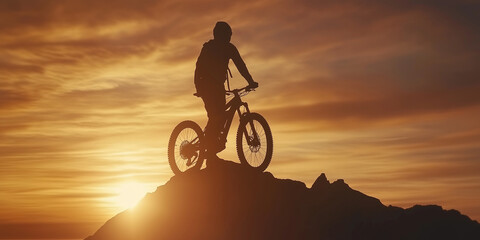 Obraz premium Mountain biking at sunset