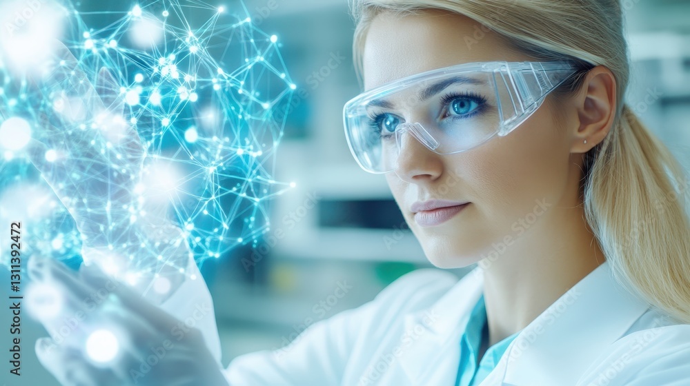 Poster scientist exploring molecular network through digital tech