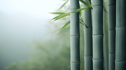 Towering Bamboo Stalks Reaching Towards Misty Sky in Serene Natural Environment