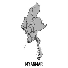 Myanmar map in grey style isolated on white background. Vector illustration.