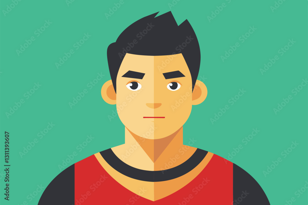 Poster a customizable portrayal of a young man with a simple style and a serious expression, suitable for v