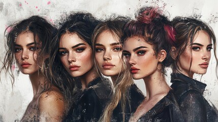 Five women, each with unique features and hairstyles