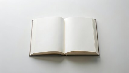 Fototapeta premium Blank pages of an open book on a neutral background, ready for your text or images. A simple, elegant image perfect for design projects requiring a clean, uncluttered aesthetic.
