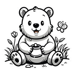 Chubby Baby Bear with Honey Pot - Fun and Simple Coloring Page for Kids, 
Baby Bear Coloring Page, Fun Bear Drawing for Kids, Cute Bear with Honey Illustration









