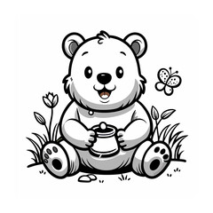 Chubby Baby Bear with Honey Pot - Fun and Simple Coloring Page for Kids, 
Baby Bear Coloring Page, Fun Bear Drawing for Kids, Cute Bear with Honey Illustration









