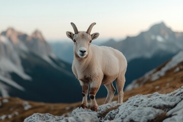 Obraz premium Majestic mountain goat stands proudly on rocky terrain with stun
