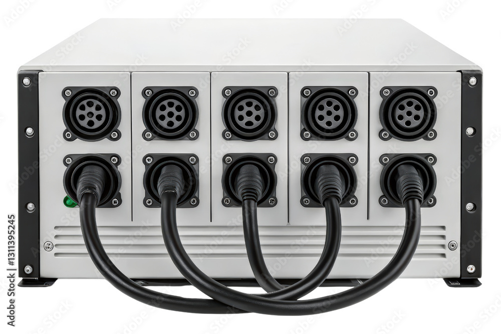 Poster power distribution unit with cables for equipment isolated with transparent background