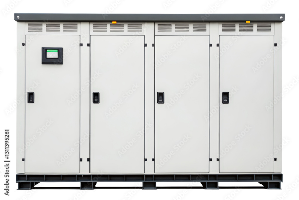 Poster industrial electrical control panel with display screen isolated with transparent background