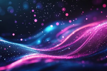 Obraz premium Abstract pink and blue wave with glowing particles. Ideal for tech, music, or fantasy backgrounds.