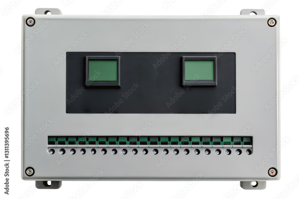 Poster control panel with displays for industrial automation isolated with transparent background