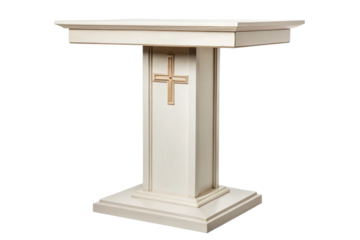 White altar table with cross for church isolated with transparent background
