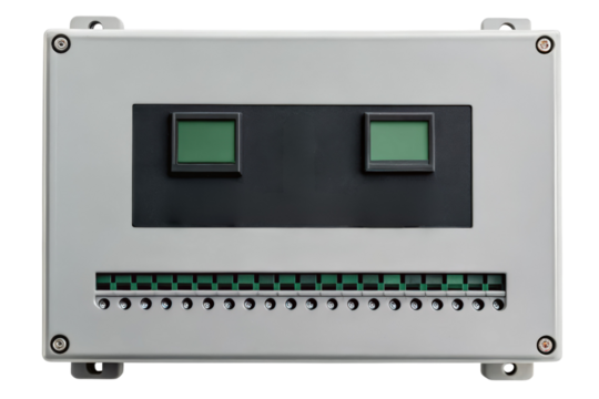 Control panel with displays for industrial automation isolated with transparent background